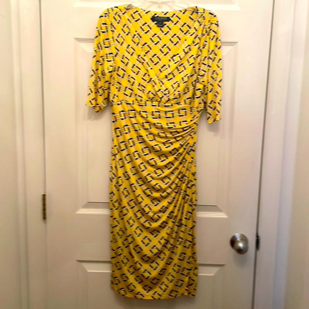 Yellow Navy and White Lauren Dress V Neck Short Sleeves